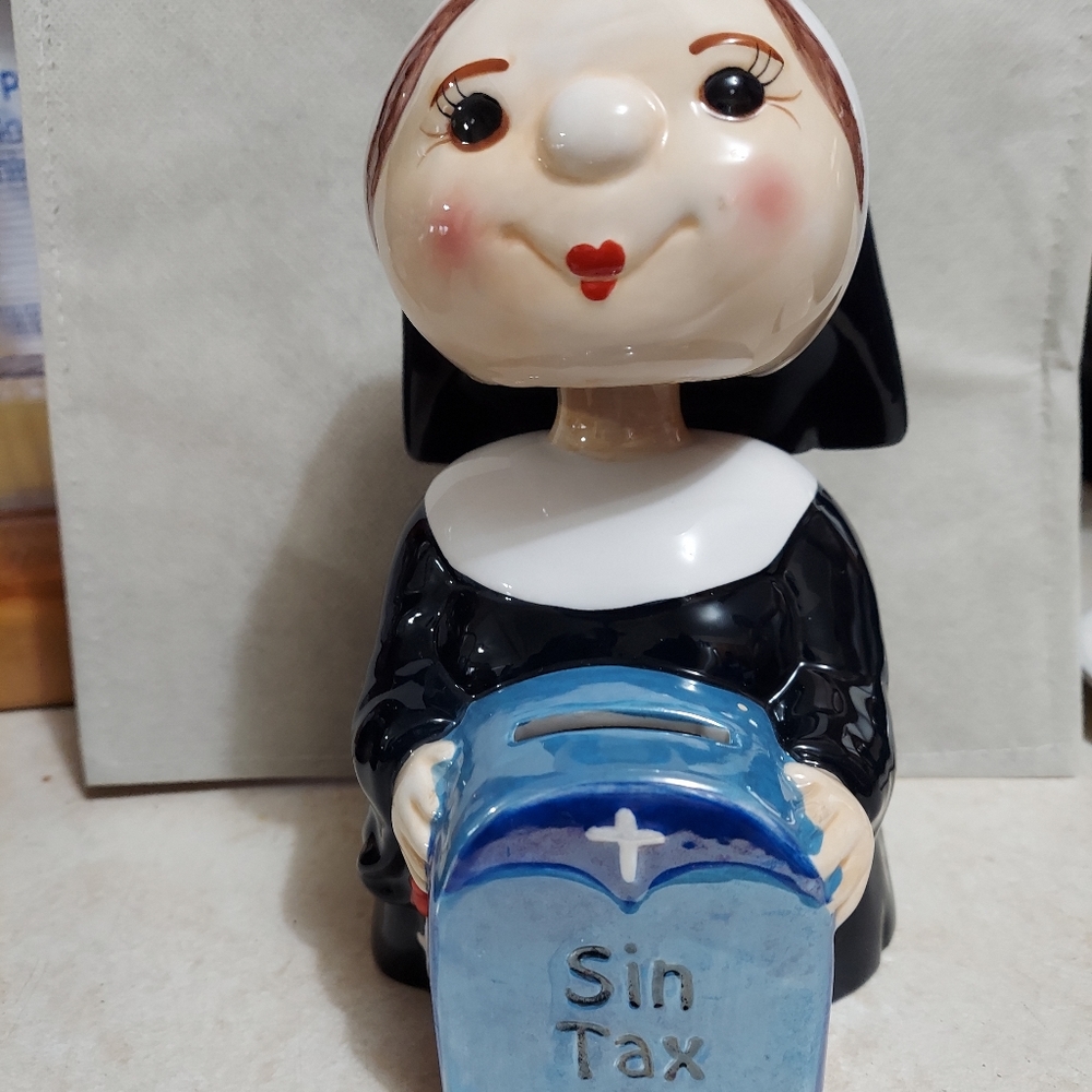 Nun booble head sin tax bank ceramic